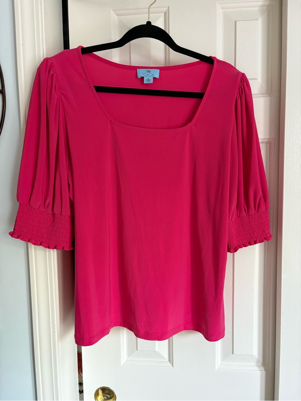 CeCe Hot Pink Square Neck Puff Sleeve Blouse